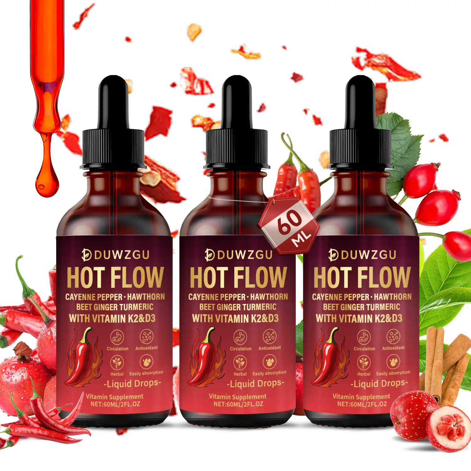 Liposomal Cayenne Pepper Liquid Drops Dietary Supplement with Berberine, D3+K2, Turmeric & Beet Root