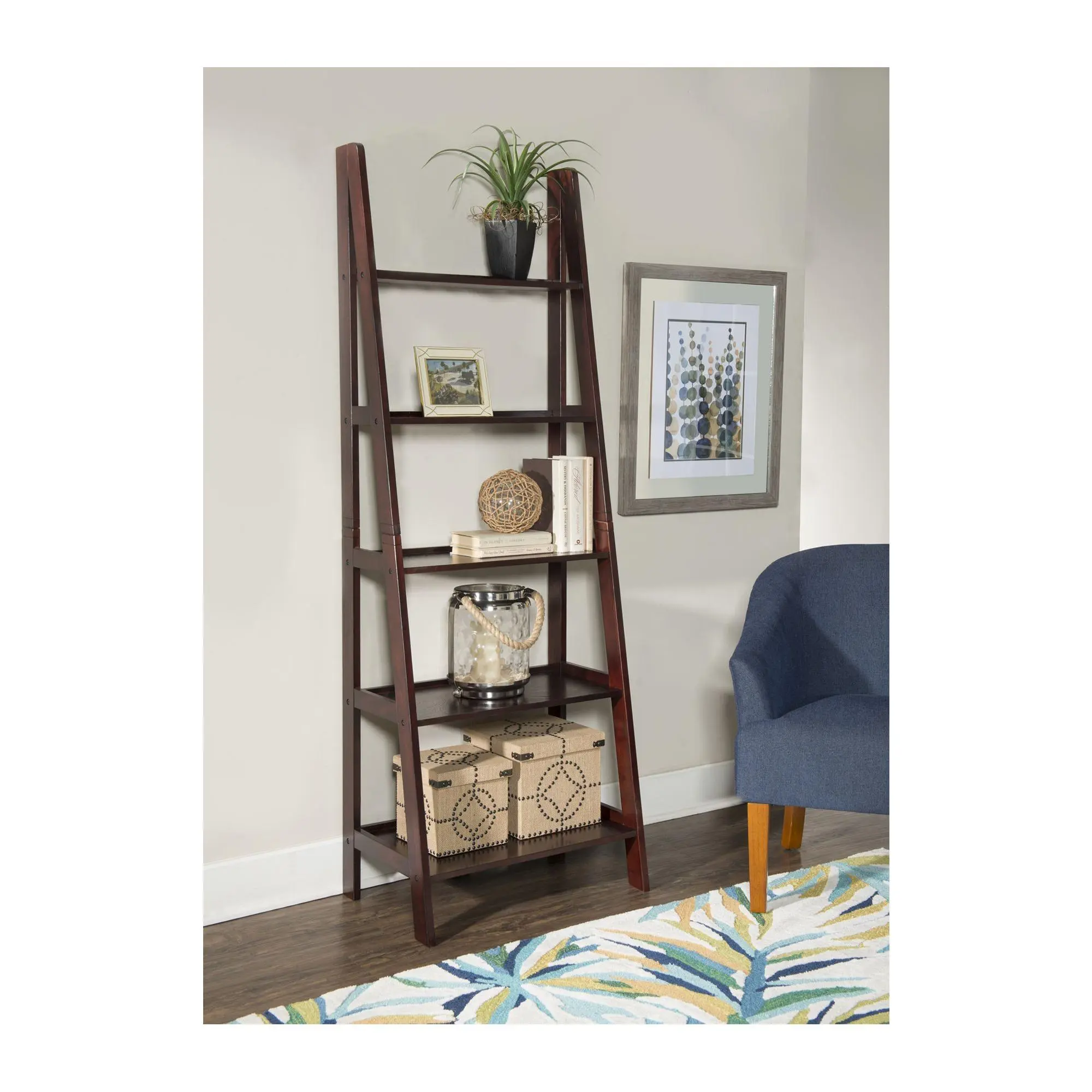 Linon Home Mircea 5-Shelf Ladder Bookshelf