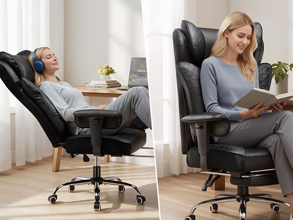 GTPLAYER 400lb Capacity King-Sized Office/Gaming Chair!  Wide Embossed Leather Throne w/ 150° Recline, Footrest & Spring Support for Ultimate Comfort