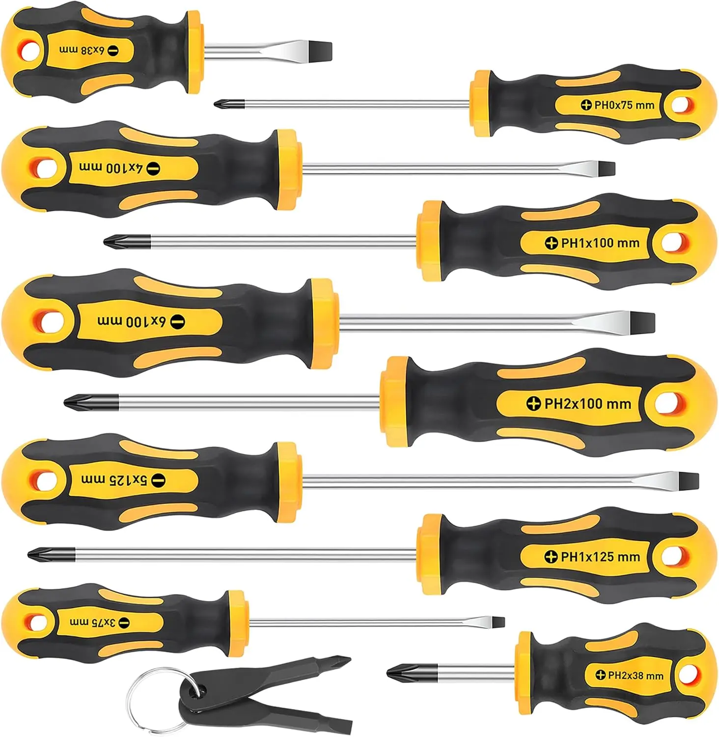 Amartisan 10-Piece Magnetic Screwdrivers Set, 5 Phillips and 5 Slotted Tips Professional Cushion Grip Screwdriver Set, #0X75mm, #1X100mm, #2X38mm