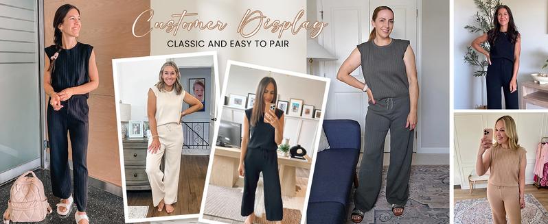 Kingapril Women's 2 Piece Knitted Set Summer Outfits Pullover Sleeveless Vest High Waist Wide Leg Trousers Casual Suit Sportswear