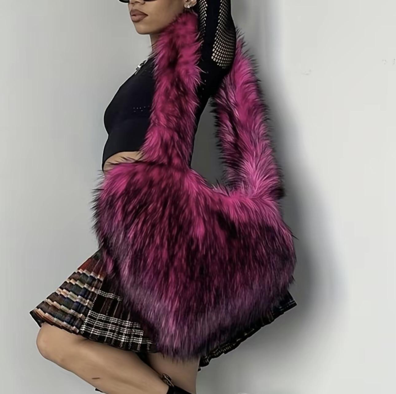 Love Bag - Y2K Style Faux Fur Crossbody Shoulder Bag With Plush Design, Niche Look For Fashionable Women