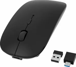 BLACK Bluetooth Wireless Rechargeable Mouse 2.4G USB-C Interface Right-Handed Slim Portable with Sleep Mode