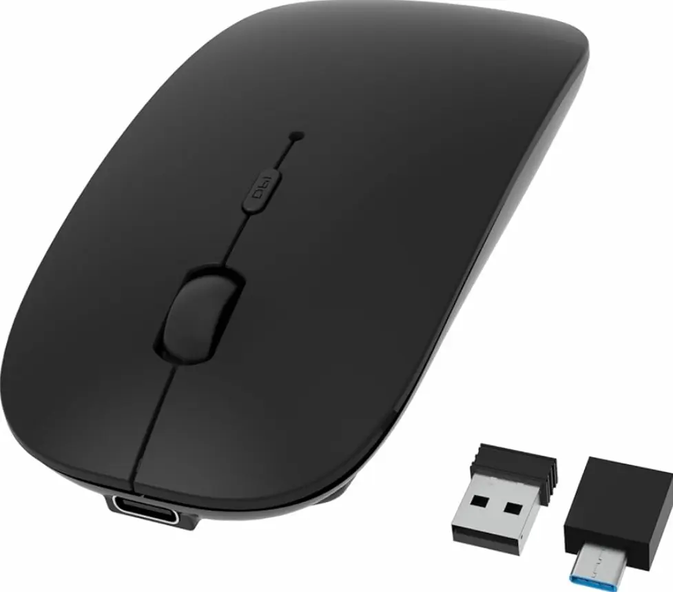 BLACK Bluetooth Wireless Rechargeable Mouse 2.4G USB-C Interface Right-Handed Slim Portable with Sleep Mode