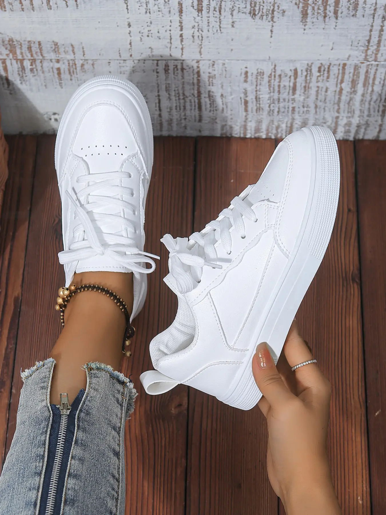 Women's All-Season Simple Sneakers Thick Soled Sneakers Thick Sole Casual Board Shoes, Student Versatile Sports Shoes, PU Upper Material, Less Than Ankle Height, Casual Walking Sneakers, Sneakers Fashion Footwear, All Seasons Sneakers