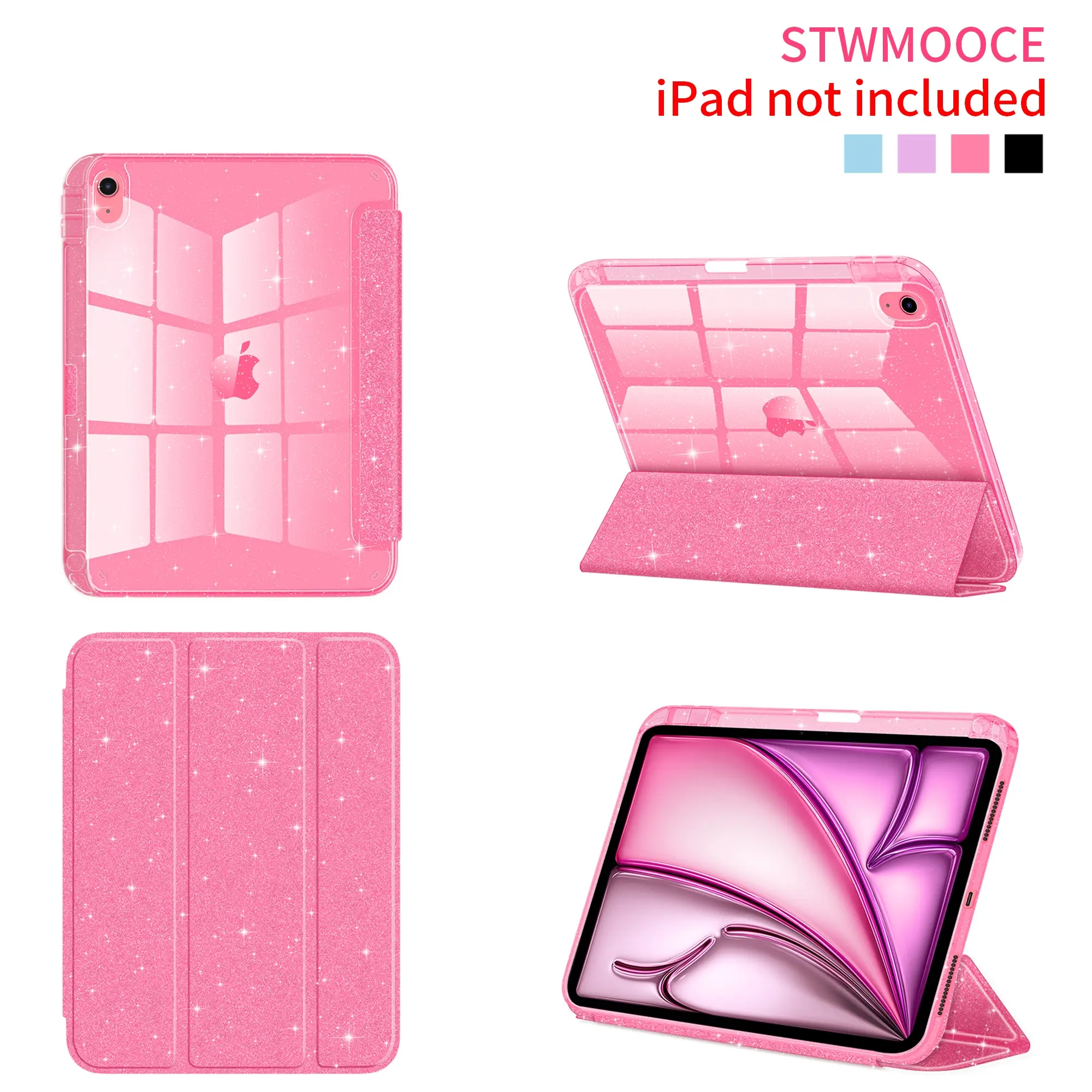 STWMOOCE iPad case, iPad Covers, Tablet Cover Compatible with 11-inch iPad A16 Case,10.9-inch iPad Case 10th,10.9-inch Air4/5th,11-inch iPad Air M2/M3, 11-inch iPad Pro 3/4/5th,12.9-inch iPad Pro M4,Glitter Cover with Clear Back