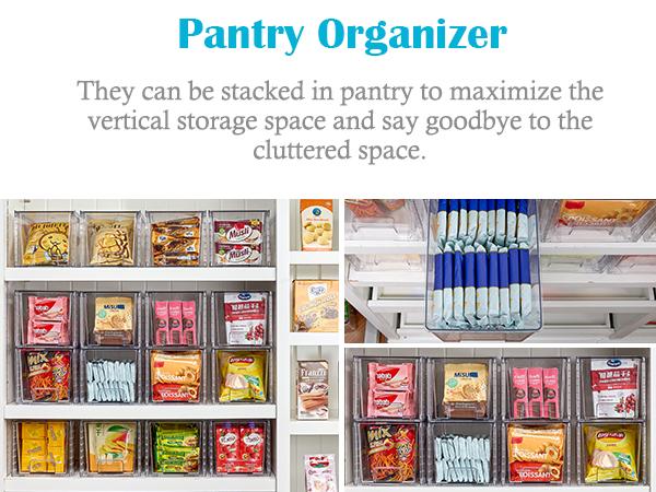 【Undersink Organizer】Vtopmart Transparent Stackable Drawer Organizer, Perfect for Pantry, Under the Sink, Organizing Snacks, Cosmetics, Tampons,Medicines,Pet supplies, FREE Stickers