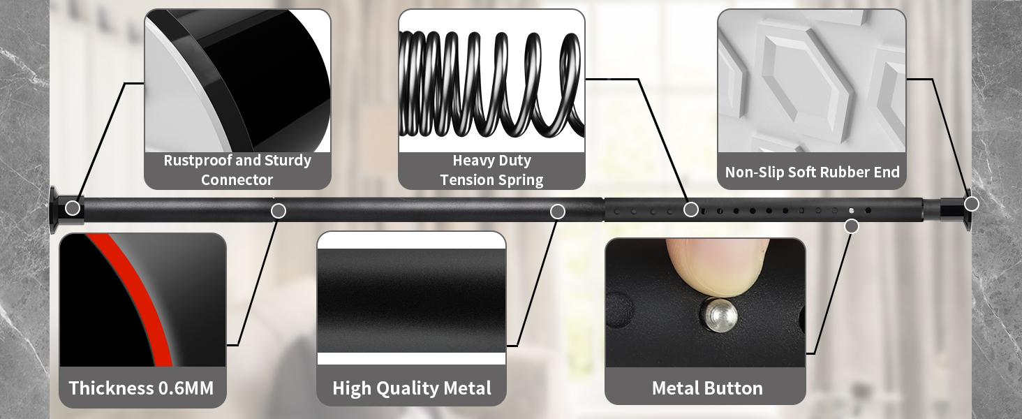 Adjustable Tension Curtain Rod, No Drilling Heavy-Duty Non-Slip Telescoping Rod for Windows Rods of Curtain Window Closet Kitchen Wardrobe