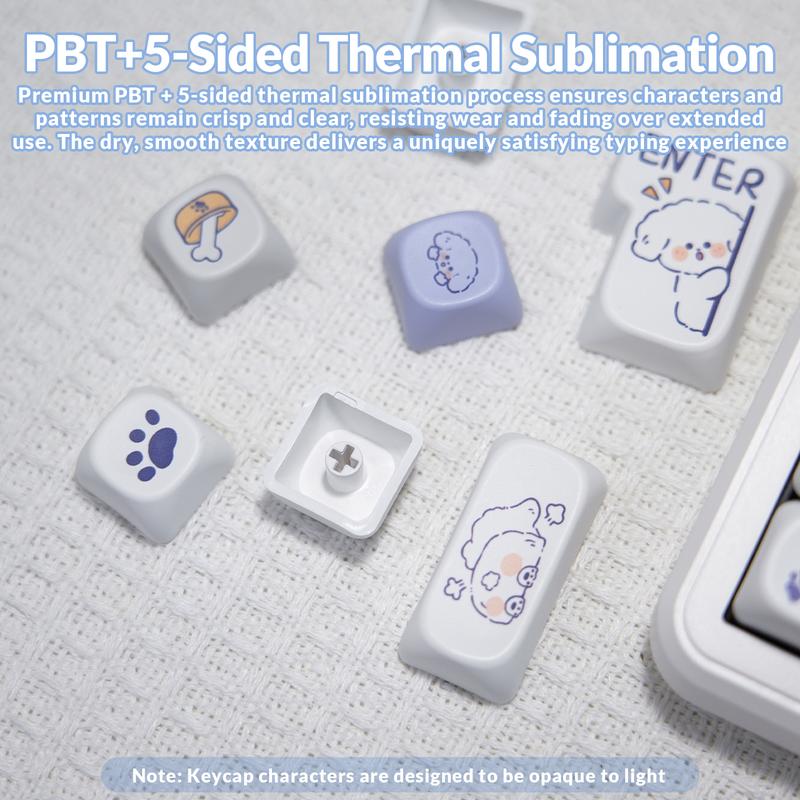 AULA MOA Keycaps 130 Keys, Cute Cloud Puppy Dye-Sub PBT Keycap Set, MX Compatible, 60% 65% 75% TKL 100% Mechanical Keyboards