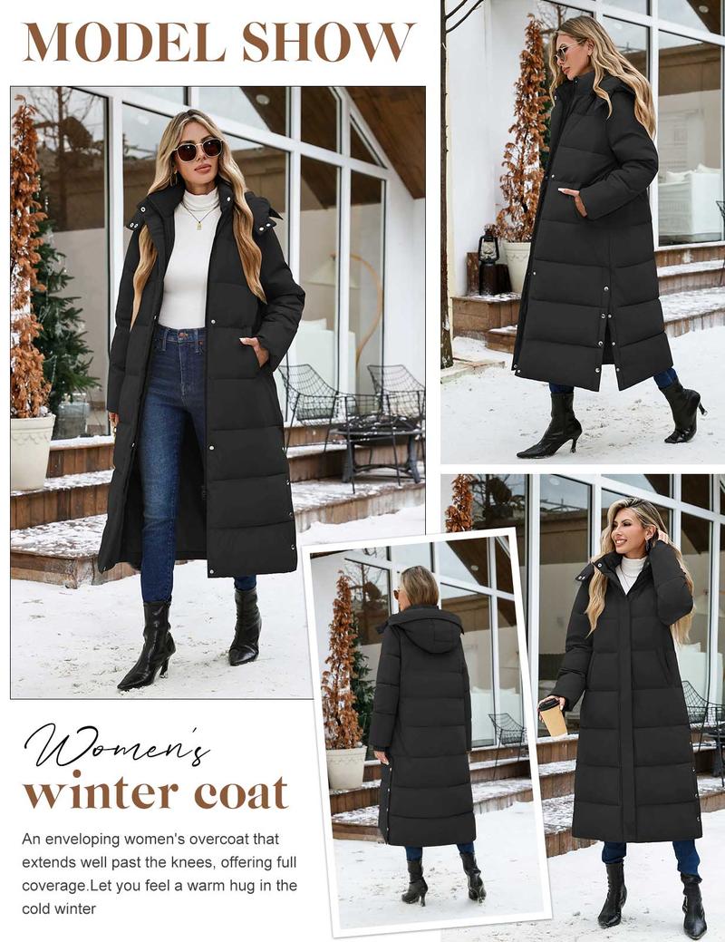 UMIPUBO Winter Women's Long Maxi Down Coat Winter Puffer Jacket Warm Padded Outerwear Faux Fur Removable Hood Parka Full-Zip Black Casual