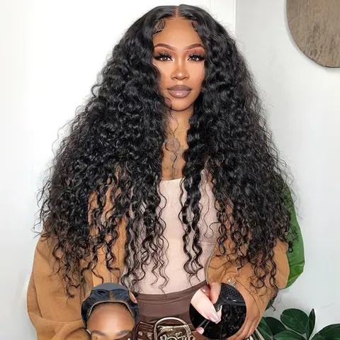 Human Hair Wig for Black Women, Fashionable Hair Accessories, Glueless Pre-Plucked Pre-Cut HD Lace Closure (6x4, 5x5, 13x4, 13x6) Wear-and-Go Deep Wave Curls Lace Front Closure Wet-and-Wavy Natural Hairline Female Wig, Wigs Human Hair