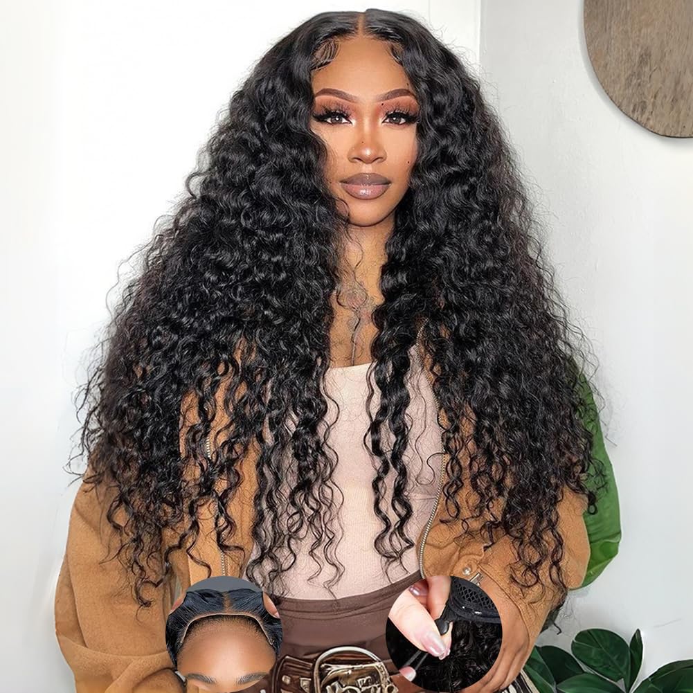 Glueless Wigs Human Hair Pre Plucked Pre Cut 6x4 5x5 Hd Lace Closure Wear and Go Deep Wave Curly 13x4 13x6 Lace Front Wigs for Black Women Wet and Wavy Natural Hairline