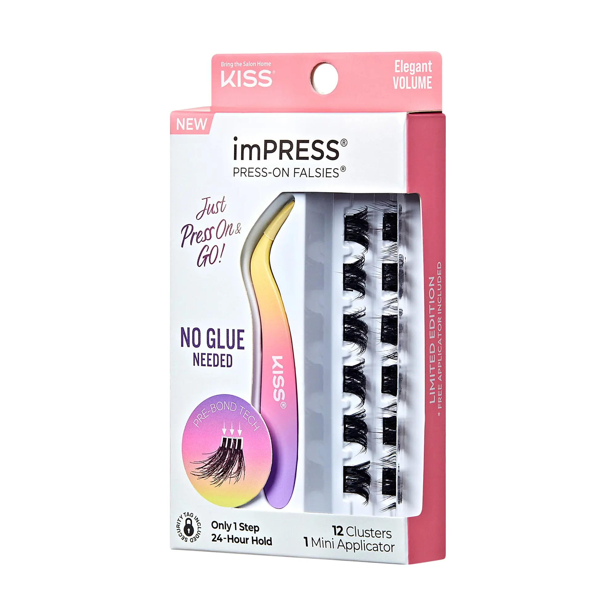 Impress Falsies Self Adhesive Eyelashes, 12 Lash Clusters + Applicator - Elegant