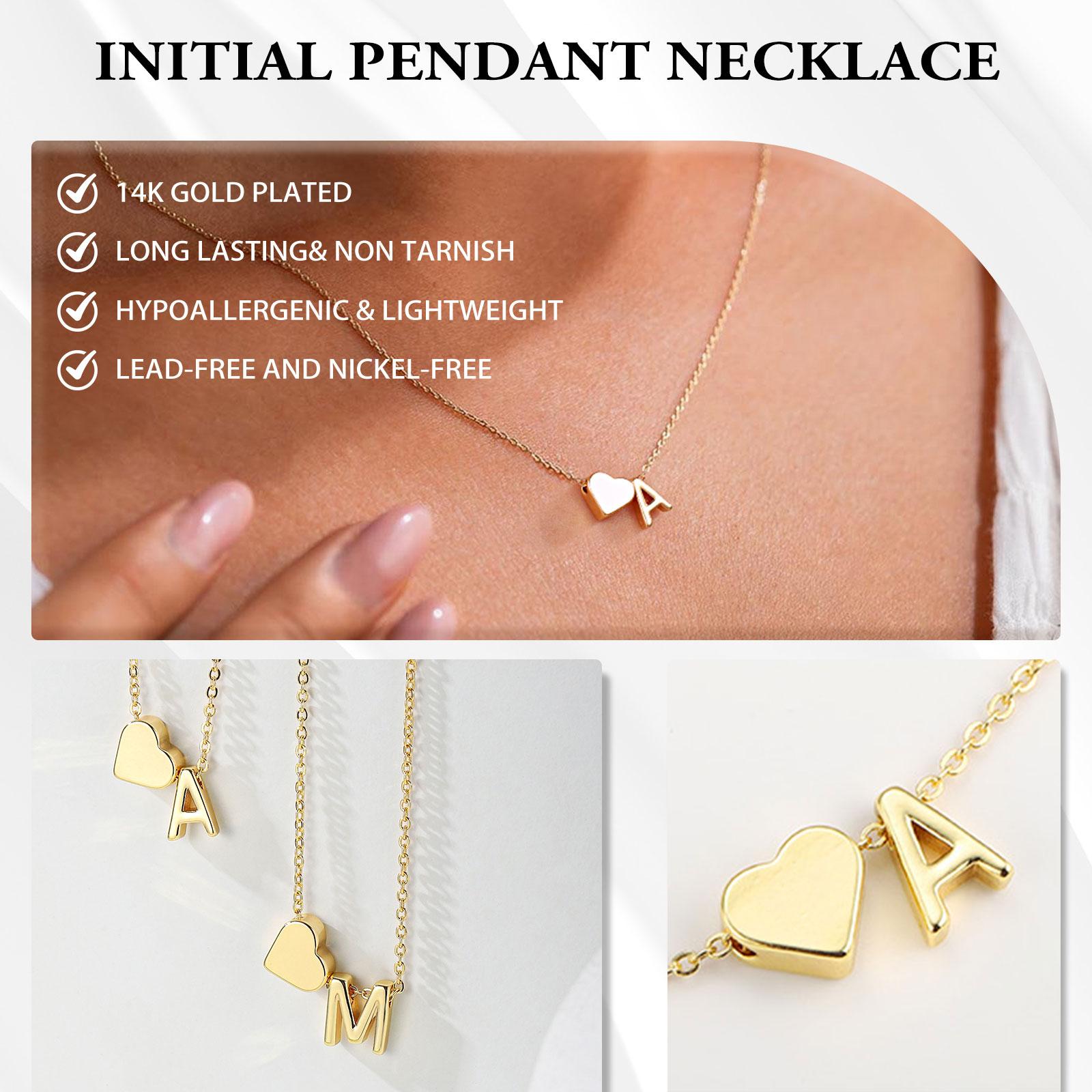 Turandoss Tiny Heart Initial Necklace Gold A-Z Letter Pendant Dainty Heart Name Necklace Personalized Initial Tag Pendant Hypoallergenic 14K Golden Plated Gift for Women and Girls Goldplated Birthday Gift Valentine’s Day Gifts SpringStatements