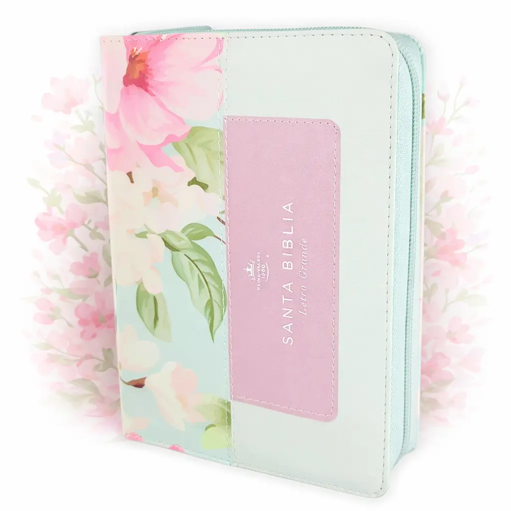 Biblia para Mujer con Cierre Portatil Letra Grande 12 puntos RV1960 imit piel rosas en esplendor con indice y canto floral