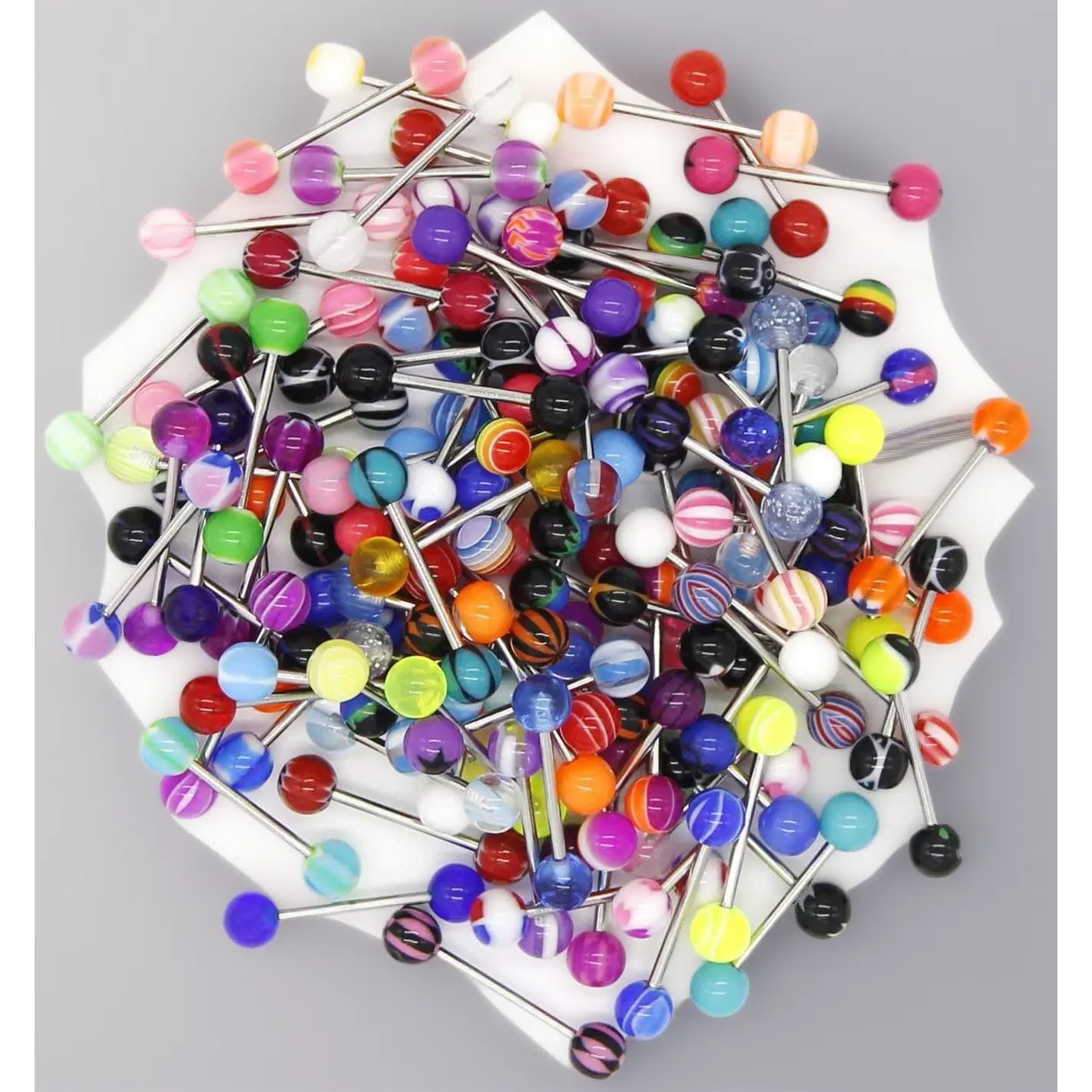 110Pcs 14G Stainless Steel Tongue Ring Barbell Set - 5/8" Bar Length, Assorted Colors, Unisex Bulk Body Jewelry for Shops, Beginners