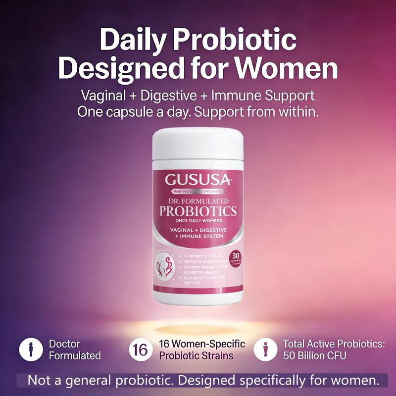 GUSUSA Women's Probiotic Capsules - 16 Strains 500 Billion CFU, Natural Moisturizing Relief for Dryness, pH Balance, Supports Gut & Immune Function - Restores Balance from the Inside Out, Sugar-Free Vegan Organic Prebiotic Formula