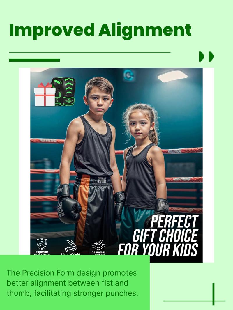 Exxact Sports Knockout Youth Boxing Gloves for Kids (3-15 Years) with Padded Protection and Wrist Support, Durable Engineered Leather Kids Boxing Gloves for Sparring (Black/Green)