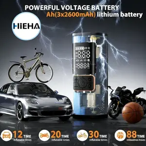 HIEHA Tire Inflator Portable Air Compressor, 7800mAh（3x2600mAh ）car accessories smart portable air pump 180PSI & 4X Faster Air Pump- with Digital Pressure Gauge, LED Light and Auto Shut, Cordless Air Pump for Cars, Bikes, Motorcycles and More.