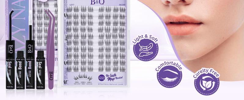 B&Q Idol Kit l Say Goodbye to Lash Map--QUICK Apply,Natural Lashes,0.05mm Invisible Band Clusters,C/CC Curl for DIY Eyelashes Extension,Waterproof