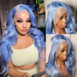 Lake Blue 13x4 Body Wave Lace Front Wig Human Hair Mint Green 200 Density UHD Lace Front Wigs Human Hair Pre Plucked Pre Cut Lace Glueless Wig Virgin Colored Human Hair Wigs for Black Women Summer Wig