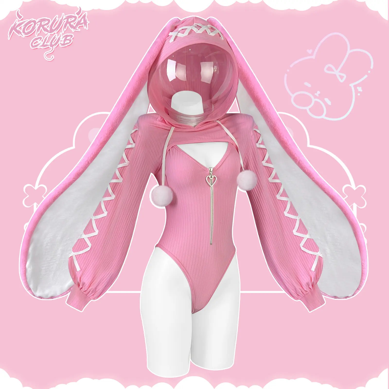 KORURACLUB Women's Heart Lock Bunny Jumpsuit KO103 Polyester