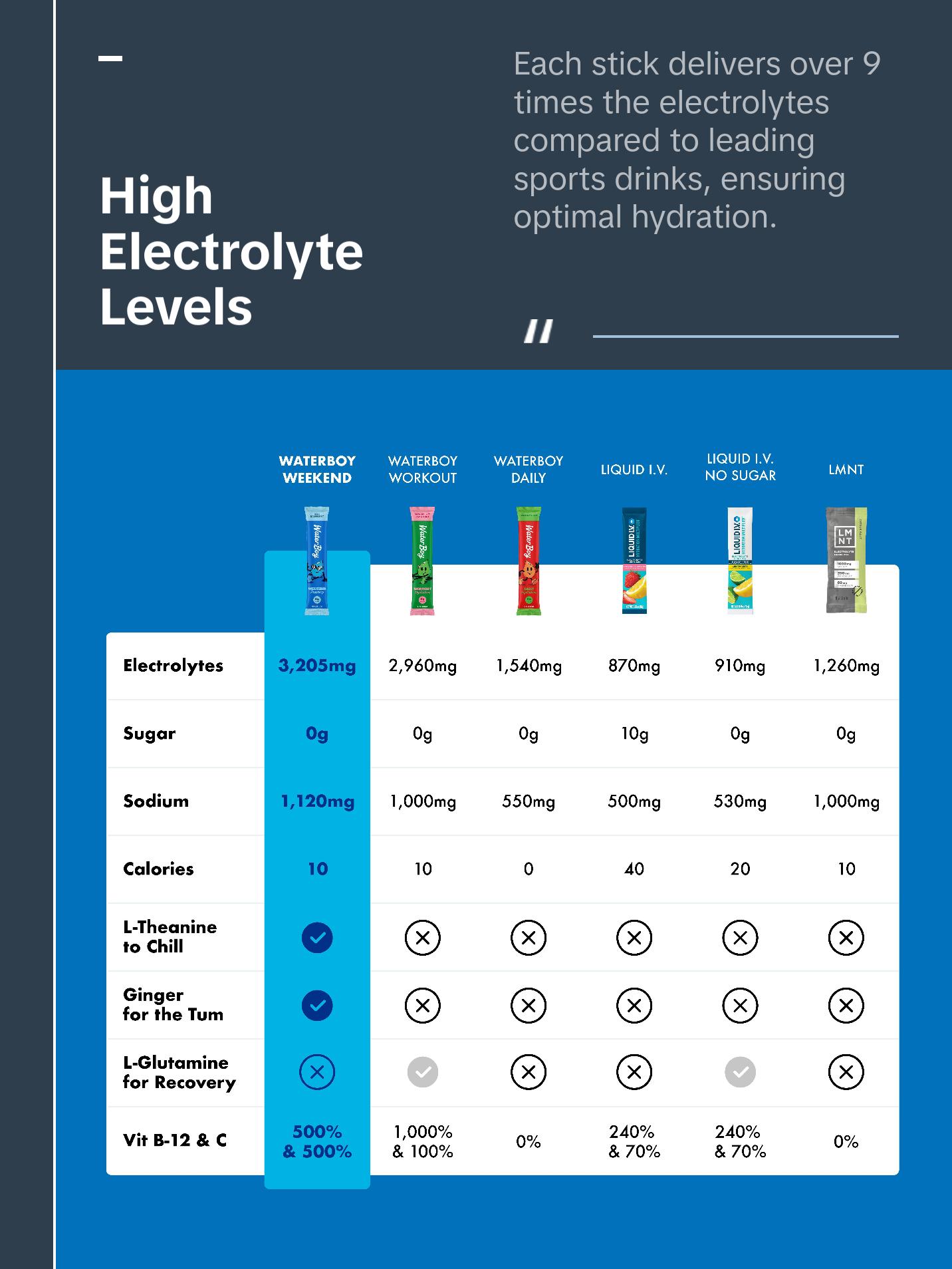 Waterboy Weekend Recovery | 9x Electrolytes & Sugar Free | Plus L-Theanine, Ginger Extract and Vitamins | Salty Flavor