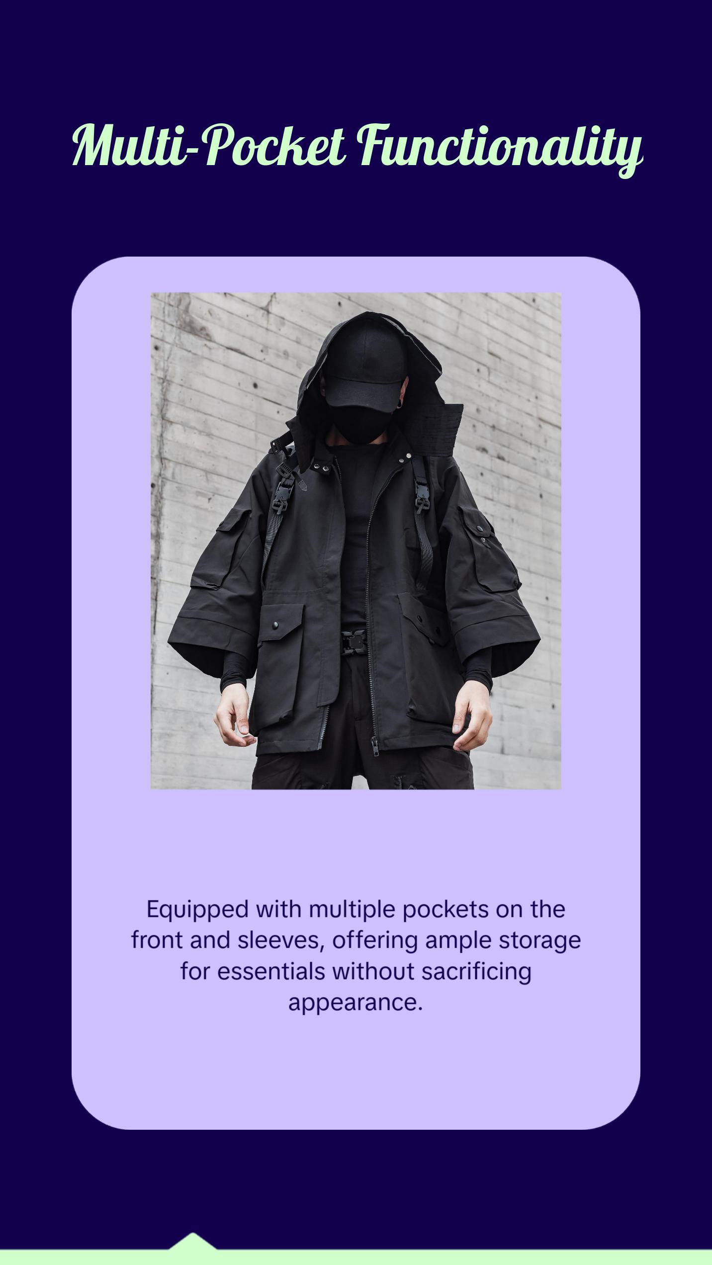 Ibj169 Niepce Black Techwear Fashion Short Sleeves Jacket with Hoodie