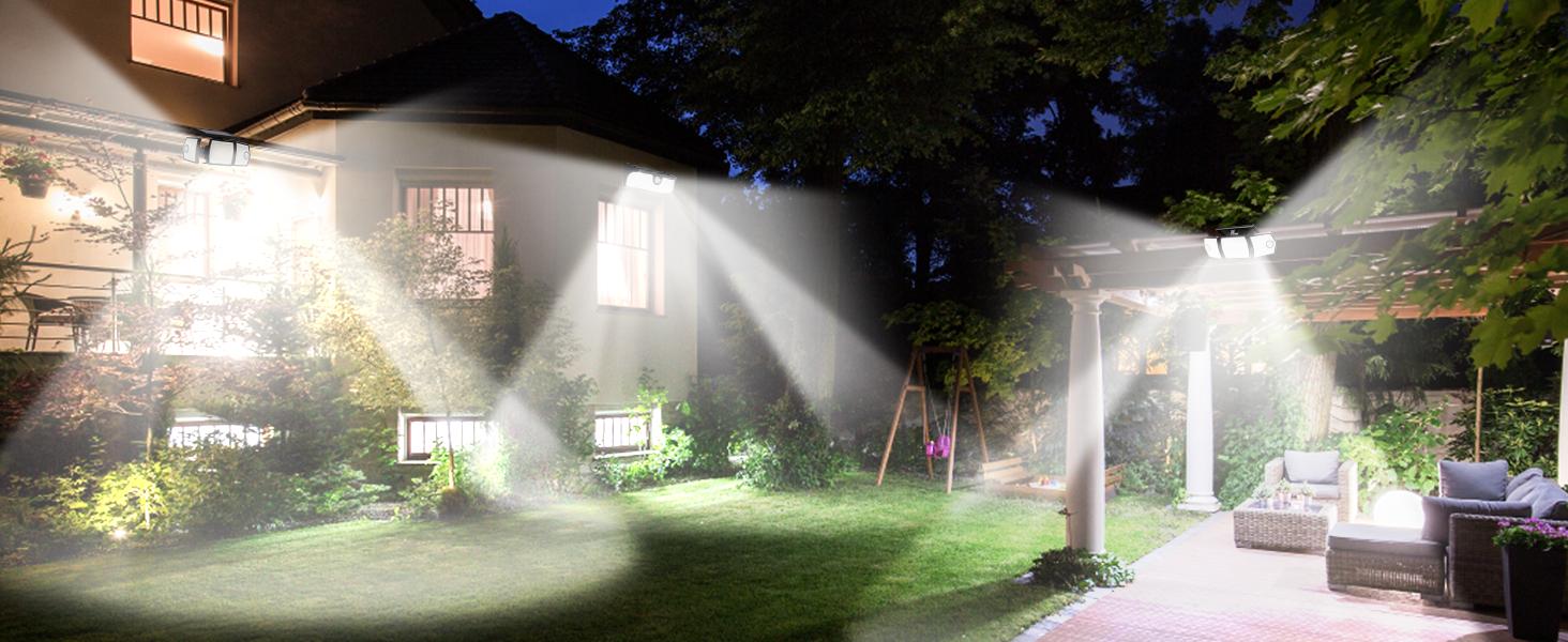 VIVOHOME Linkable Solar Flood Lights Outdoor, 2 Adjustable Motion Sensors Security Lights with 3 Heads, 2500LM, IP65 Waterproof, Solar Powered for Outside, Yard, Porch, Patio