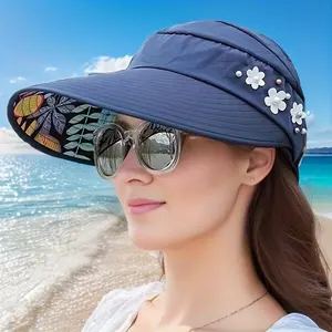 Women's Foldable UPF 50+   Sun Visor  SunSafeTok BeachTok Floral Decor Wide Brim Adjustable  Summer Beach Vacation Travel Cruise Lightweight Outdoor Fashion Accessory For Women Retro Unisex Fedora  Baseball Fishing  hiking uv protection sun  sunscreen hat
