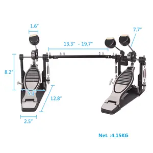 Pro Double Bass Drum Pedal Durable Double Kick Drum Pedal with 13.3-19.7 Inch Length and 4.15KG Net Weight Complete