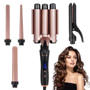5 in 1 Wand Curling Iron-Kinked Curling Wand Set,Fast Heating Hair Wand Curler in All Hair Type(0.35"-1.25"),Beach Waver,Ceramic Curling Irons for Women