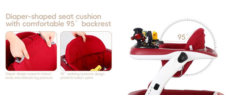 6-in-1 Baby Walker, Foldable Activity Walker with Adjustable Height & Speed, Music, Lights, Anti-Rollover, Toddler Push Walker, Baby Walker with Wheels for Boys & Girls 6-18 Months