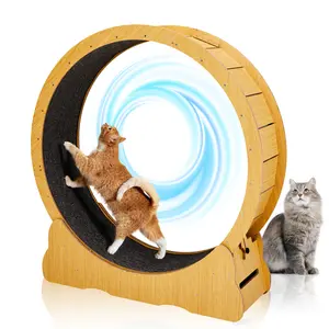 Cat Wheel Exerciser for Indoor Cats, Large Cat Exercise Wheel for Running Silent, Cat Treadmill with Safety Lock for Cat's Fitness and Health, Natural Wood