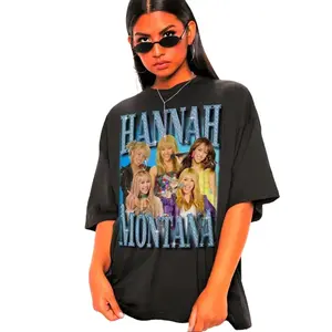 Hannah Montana Collage Graphic T-Shirt Vintage Y2K 2000s Retro Unisex Tee for Women Men