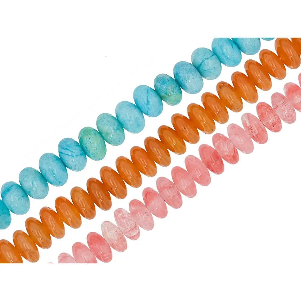 JTV Natural Stone Beads Set of 3 - Turquoise Jasper, Red Aventurine, Cherry Glass 10mm Rondelle Shape Large Hole Bead Strands, Large Hole Beads