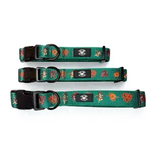 Valentine Traditional Tattoo Adjustable Pet Collar in Emerald