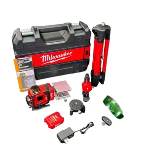 Milwaukee 3x360° Green Laser Level Kit with Tripod Magnetic Bracket Lifting Base Remote Control Rechargeable Battery Charger Hard Case for Construction Tiling Cabinet Installation Self-Leveling 360-Degree