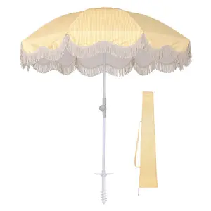 LAGarden 6ft Beach Umbrella with Fringe Sand Anchor