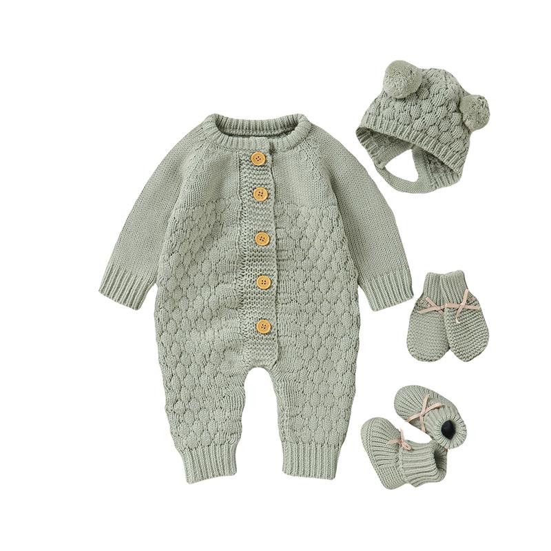 MIMIXIONG Baby Romper Set with Matching Shoes Hat and Gloves in Red Knit Design for Infants MIMIXIONG Baby Romper Set with Matching Shoes Hat and Gloves in Red Knit Design for Infants