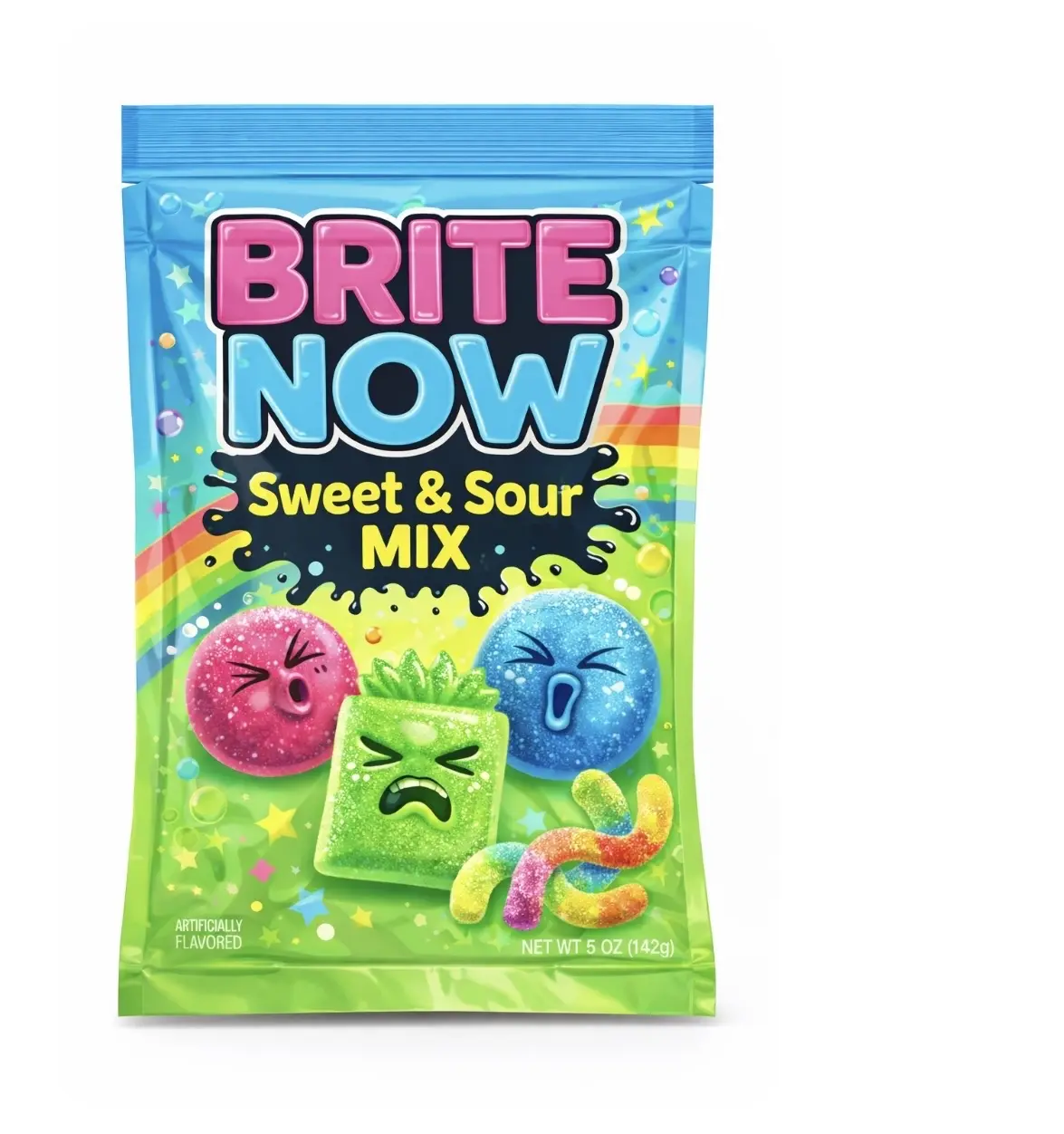 Brite Now Sweet & Sour Candy Mix Fresh Packed Gummies Chewy Variety Pack Sealed Bag