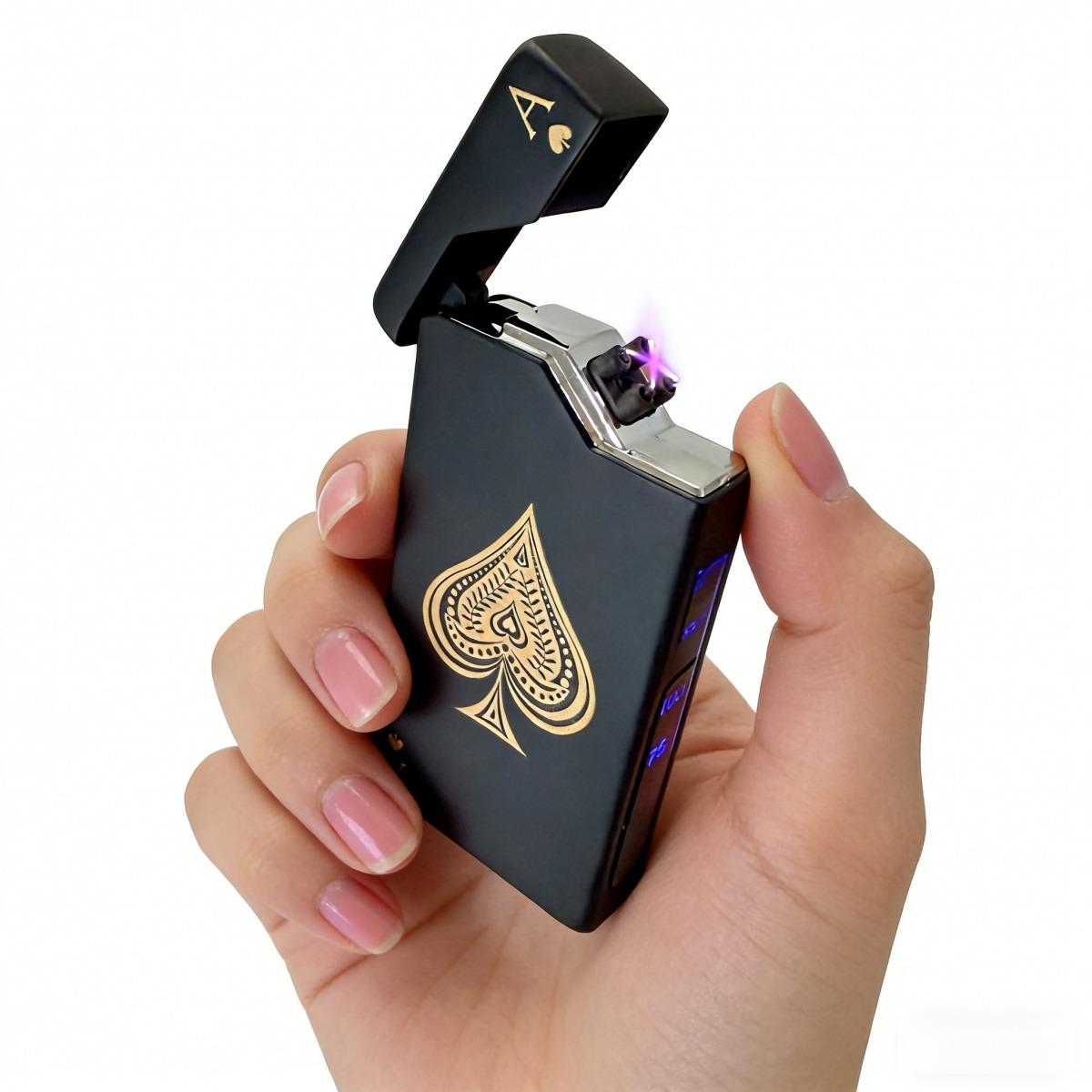 Electric Lighter Rechargeable USB, Dual Arc Plasma Windproof Flameless Metal Lighter with LED Battery Indicator & Automatic Protection, Pocket Size for Candles Camping Kitchen BBQ(No Fuel)