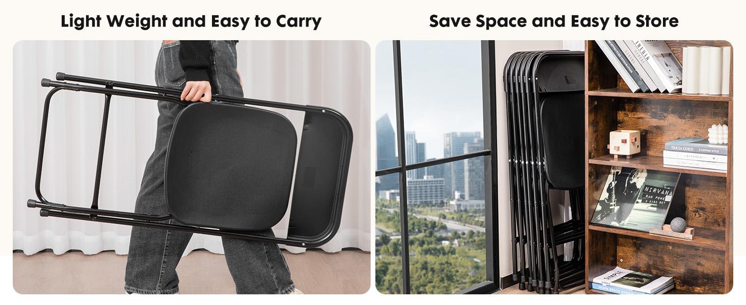 Folding Chair, Plastic Foldable Chairs with 330-Pound Capacity, Sturdy Metal Portable Chair, Easy to Use and Store, Outdoor and Indoor, for Home, Office, Party