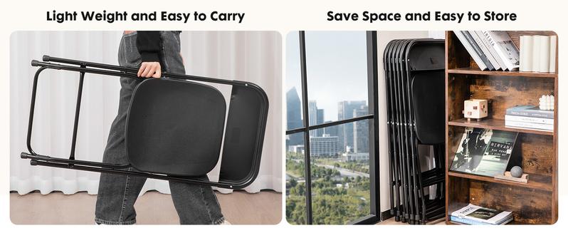 Folding Chair, Plastic Foldable Chairs with 330-Pound Capacity, Sturdy Metal Portable Chair, Easy to Use and Store, Outdoor and Indoor, for Home, Office, Party