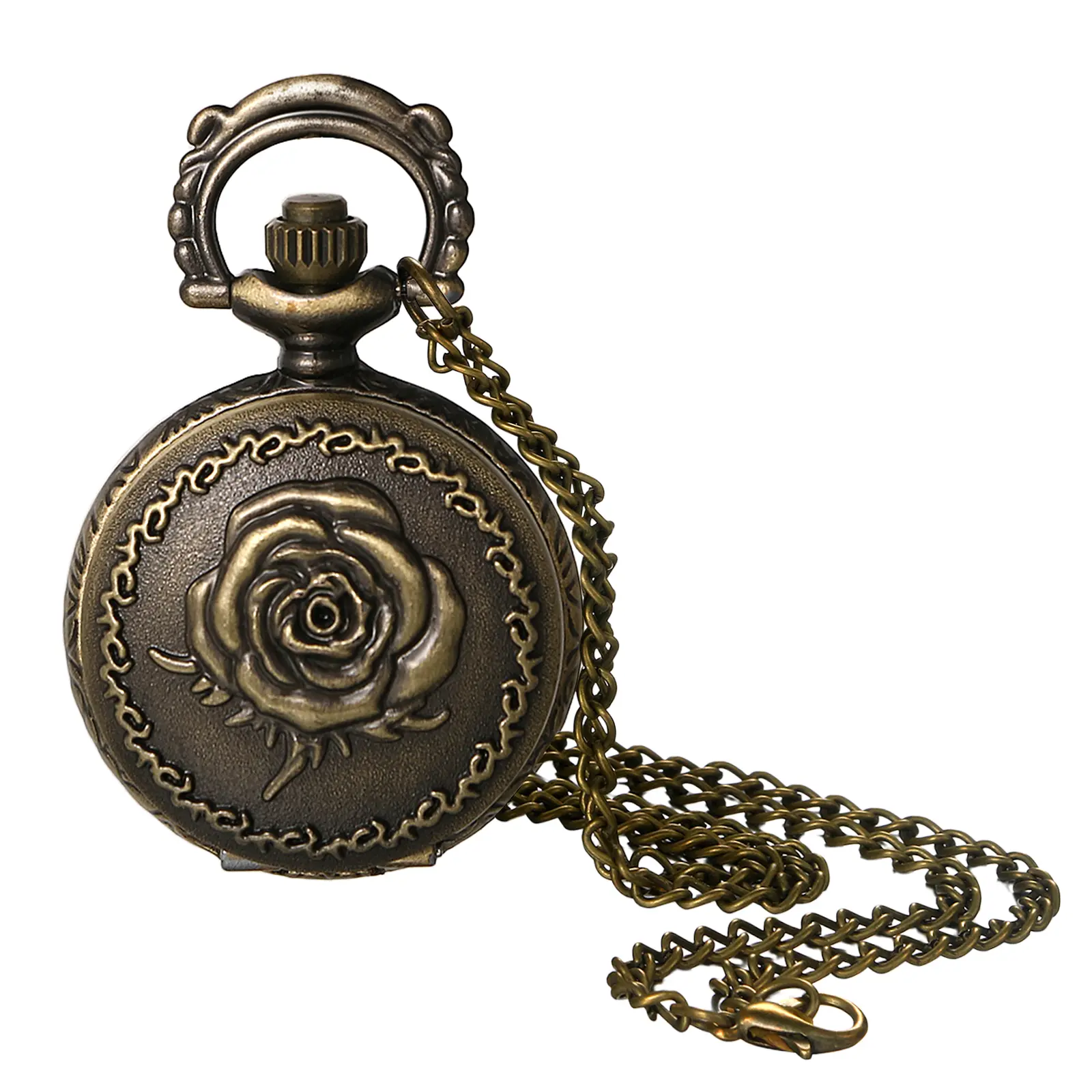 Women's Vintage Pocket Watch - Small Rose Embossed Pendant Necklace Quartz Analog Fob Watches with 30.7 Inch Chain summerwins,summerwins