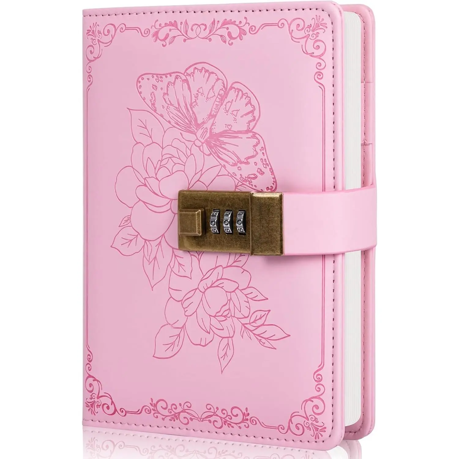 Diary with Lock,  Lock Journal for Women and Girls, Hardcover Leather Journal for , Refillable Lined Journal Notebook,5.2"x 7.3", (Pink)
