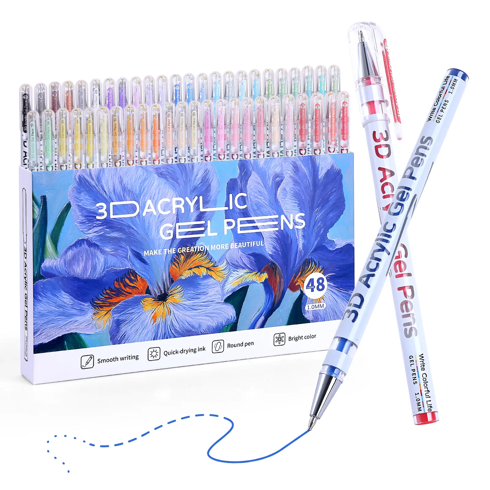 KEMYR 3D Acrylic Gel Pens, 12/24/36/48 Vibrant Colors (12 Colors Included), 1mm Bullet Tip, Smooth Flow, for Dark Black Paper, Doodle Art, Zentangle Art, DIY Decor, Sketchbook Ideas, Scrapbook Supplies, Ideal for Artists, Use on Fabric, Leather