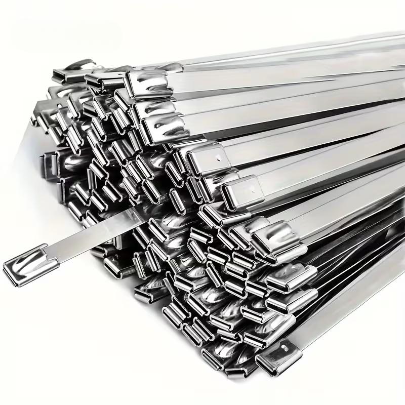100Pcs Metal Zip Ties,304 Stainless Steel, Heavy-Duty Self-Locking Cable Ties, Suitable for Exhaust Wraps,Chain Link Fencing, Wire Fence Installations, and Outdoor Poultry Enclosures,Must-have to diy,Tiktok shop deal -YY
