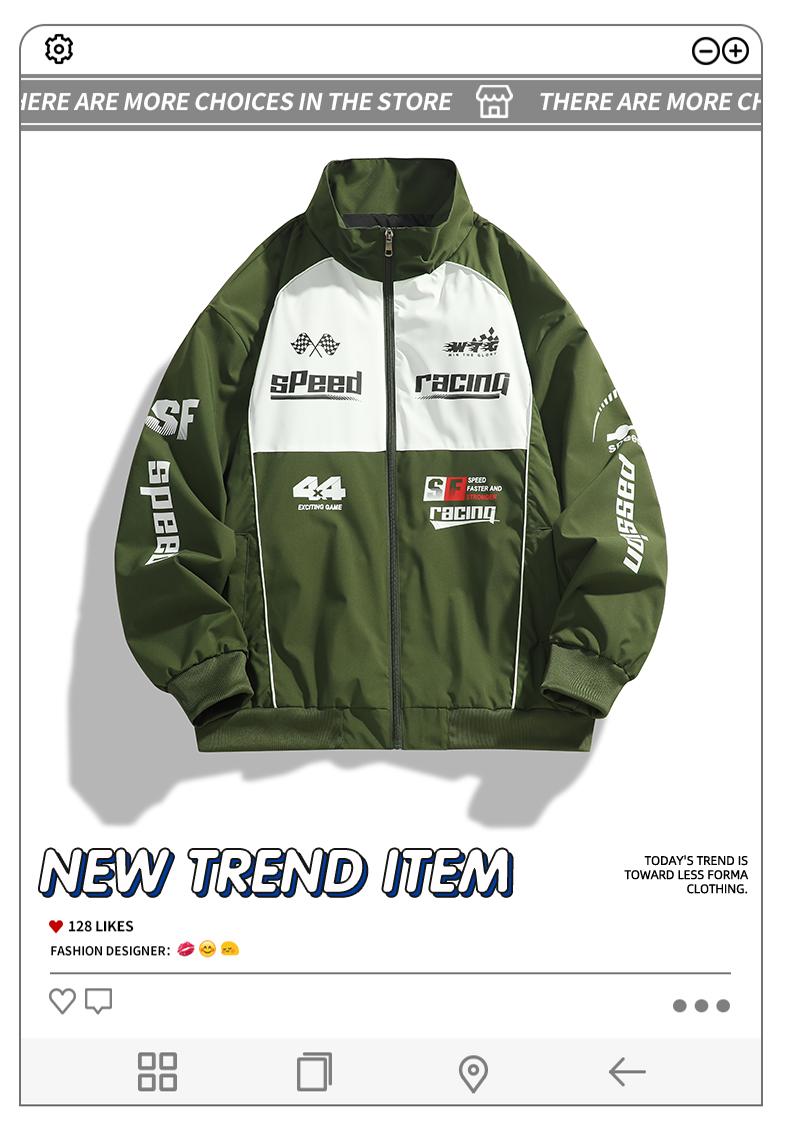 Men's casual stand up collar racing style street style INSY2K jacket, made of durable fabric, decorated with letters and patterns, suitable for cycling, daily wear, sports wear, suitable for spring and summer seasons Motorcycle Streetwear Longsleeves