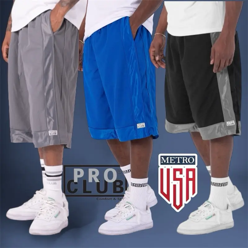 PRO CLUB Heavyweight Mesh Basketball Shorts Premium 100% Polyester Breathable Athletic Bottoms with Front Pockets & Zipper Rear Pocket for Gym & Basketball Workouts